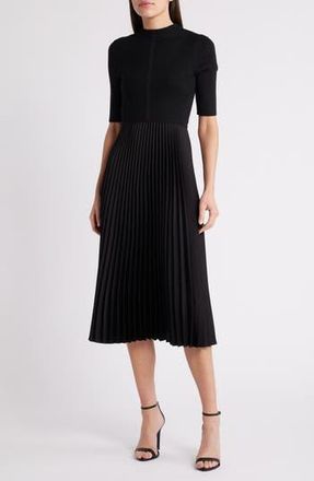 BOSS Fireanami Shimmer Sweater Dress with Pliss&eacute; Skirt in Black at Nordstrom Rack, Size X-Small