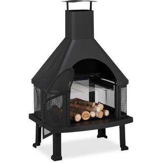 Relaxdays Relaxdays - Chimenea Exterior Con Parrilla, Protecci&oacute;n Contra Chispas, Atizador, Acero, 110 X 63 X 51 Cm, Negro