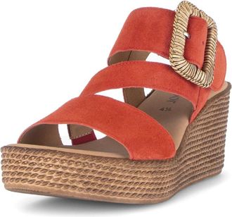 Gabor Platform Sleehak Sandaal - Dames - Sleehakken - Rood - 37 1/2 EU - Leer - Schoenen