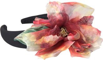 Dolce & Gabbana Rose Pink Silk Floral Black Tiara Women Hairband Diadem Polyester Accessory