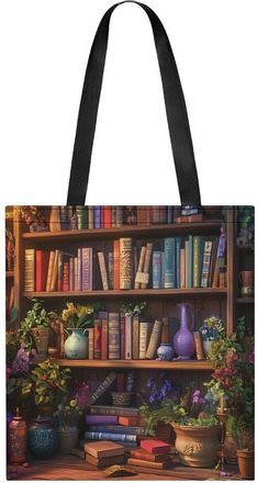 Generic Bookshelf Plant Tote Bag for Women Men Shoulder Bags Purses Pouch Handbags