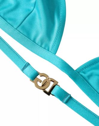 Dolce & Gabbana Blue Green Halter DG Logo Swimwear Beachwear Bikini Womens Top