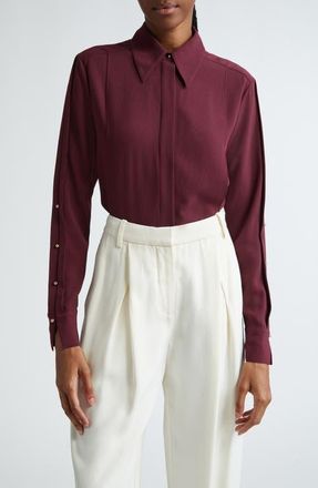 St. John Fold Detail Stretch Crepe Button-Up Shirt in Garnet at Nordstrom, Size 6