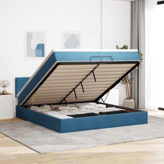 vidaXL Cama Otomana Con Colchones Y Luces Led Azul Oscuro 200x200 Cm Vidaxl