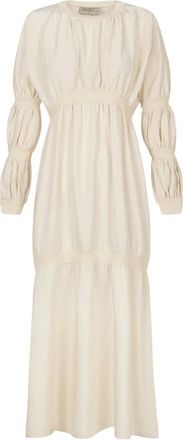 Cortana Morgan- linnen en zijden ivoorkleurige jurk - Dames - Casual kleedjes - Beige - S - Linnen - Kleedjes