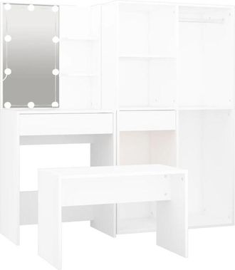vidaXL Dressing Table Set with LED White Engineered Wood vidaXL