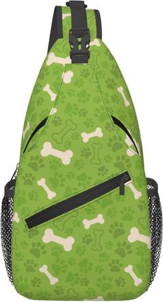 Generic Dog Paws Print Bones Green Shoulder Bag Breathable Sling Bag Trendy Sling Backpack For Casual Outdoors Camping