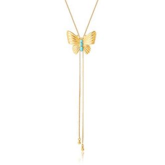 Jessica Simpson Gold-Tone Butterfly Y-Lariat Necklace with Green Crystal at Nordstrom, Size 18
