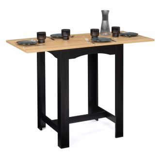 IDMarket Tavolo Da Bar Allungabile Dona Per 2 O 4 Persone, Nero, Piano In Faggio, 60-120 Cm