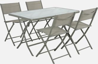 Sweeek Set Tavolo Da Giardino Pieghevole In Acciaio Con 4 Sedie