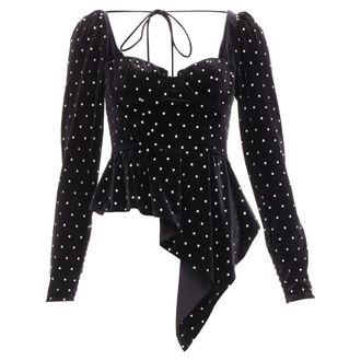 Self Portrait Self Portrait silver crystal velvet tie puff sleeve top Jennie