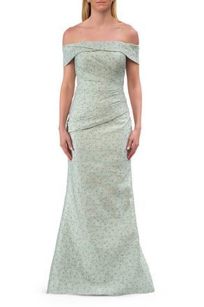 La Femme Off-the-Shoulder Textured Evening Gown in Sage at Nordstrom, Size 14