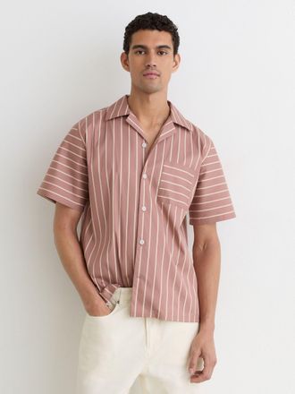 Reiss Dusty Pink Cotton-blend Stripe Cuban-collar Shirt, Xxl