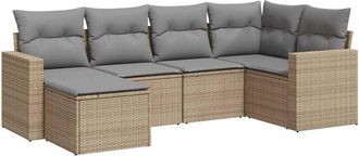 vidaXL Vidaxl - Juego De Sof&aacute;s Jard&iacute;n Con Cojines 6 Pzas Rat&aacute;n Sint&eacute;tico Beige