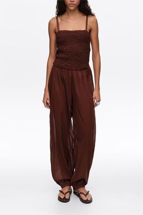 Bimba & Lola Cotton Gathered Balloon Jumpsuit in Brown at Nordstrom, Size X-Small