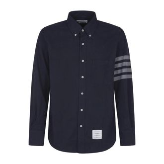 Thom Browne Casual Shirts, male, Blue, Size: S Blue Flannel Straight Fit Shirt