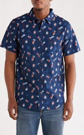Hurley Freaky Tiki Short Sleeve Cotton Button-Up Shirt in Navy at Nordstrom Rack, Size Medium