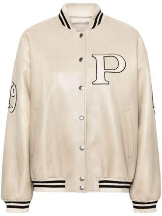 Prada Logo-Appliqué Leather Bomber Jacket