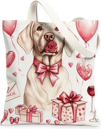 Generic Valentines Day Pomeranian Dog Canvas Tote Bag for Shopping 13x15, Fun Vintage Puppy Reusable Grocery Print Bag for Women, Lover Beach Aesthetic Painti