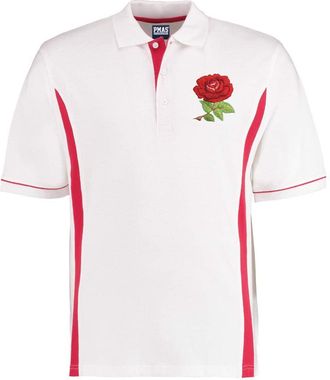 Generic Rugby Mens Polo Shirt Personalised England Embroidered Classic Vintage Contrast Style in White and Red with Short Sleeves Best Gift for Unisex Adults 