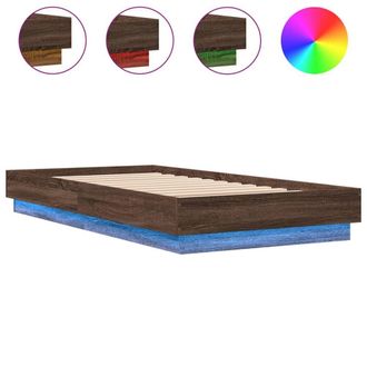 Berkfield Home Bed Frame Frame with LED Lights Brown Oak 75x190 cm Small Single