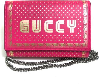 Gucci Pink Leather Chain/Shoulder Wallet (Pre-Owned)