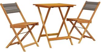 vidaXL 3 Piece Bistro Set Grey Polypropylene and Solid Wood Vidaxl