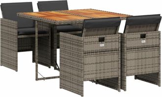 vidaXL Set Comedor De Jard&iacute;n 5 Piezas Con Cojines Rat&aacute;n Sint&eacute;tico Gris Vidaxl
