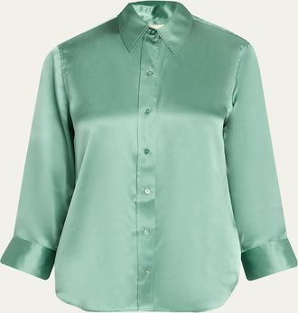L'agence Dani Silk Satin 3/4-Sleeve Button-Down Blouse