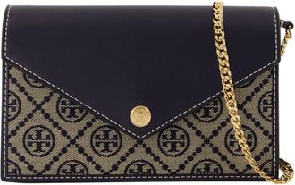 Tory Burch Tassen, Dames, Beige, ONE Size, Katoen, Blauwe Katoenen Envelop Portemonnee Op Ketting