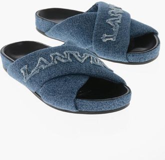 Lanvin Denim Criss Cross Dsandali with Embroidered Logo size 36