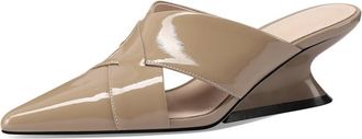 TinaCus Womens Pointed Toe Glossy Patent Leather Handmade Mid Heels Chic Sandal Slippers, Apricot, 7.5 UK