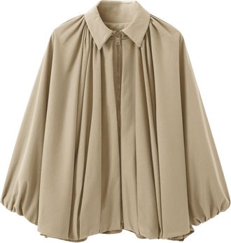 Generic Womens Puffed Bomber Jacket UK Batwing Sleeves Tops Oversized Trendy Streetwear Casual Lapel Collar Zip Front Pleated Shirts Lightweight Ruched Tunic 