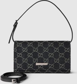 Gucci Small Pouch With Strap And Gucci Plaque, Black, Fabric