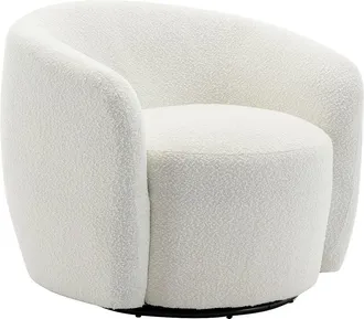 Vente-Unique Sill&oacute;n giratorio de boucl&eacute; blanco VEREIDE