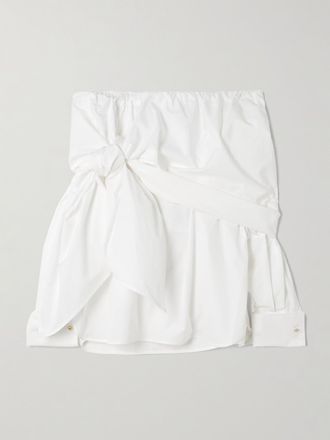 Max Mara Blusa A Spalle Scoperte In Popeline Di Cotone Con Pieghe E Fiocco - Bianco