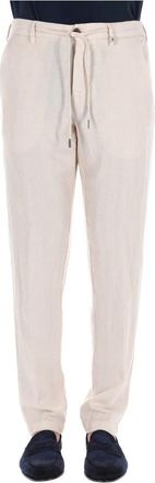 Myths Beige Linnen Visgraat Broek - Heren - Slim Fit Broeken - Beige - S - Linnen - Broeken