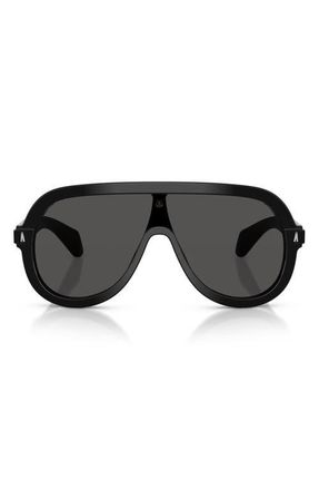 Moncler Sunsette 130mm Pilot Sunglasses in Shiny Black /Solid Dark Grey at Nordstrom