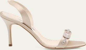 Manolo Blahnik Crystal Satin Halter Sandals
