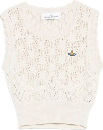 Vivienne Westwood Sleeveless Truien - Dames - Ronde hals truien - Beige - M - Truien & Vesten
