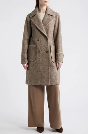 BCBGeneration Double Breasted Wool Blend Herringbone Coat in Oatmeal Herringbone at Nordstrom, Size X-Small
