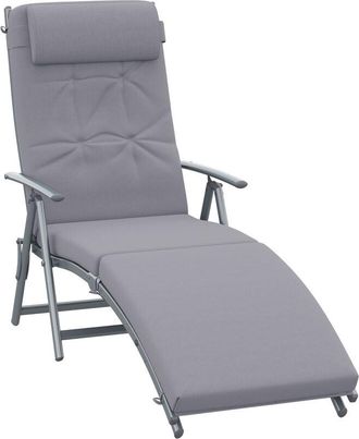 OUTSUNNY Sun Lounger Steel Frame Outdoor Folding Chaise Texteline Lounge Chair Recliner with Headrest & 7 Levels Adjustable Backrest Grey