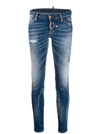Dsquared2 paint splattered skinny jeans - women - Polyester/Cotton/Spandex/Elastane/Cotton - 42 - Blue