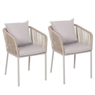Hhg Nunca Usado] Juego De 2 Sillas De Jard&iacute;n Hhg 616, Reposabrazos Para Exterior, Tejido De Cuerda De Aluminio Resistente A La Intemperie Cuerda, Gris Coj