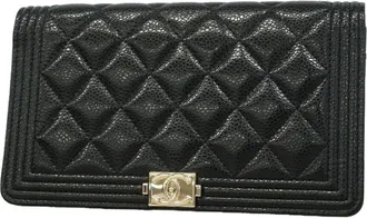 Chanel Black Grained Calfskin Long Wallet (Bi-Fold) (Pre-Owned)