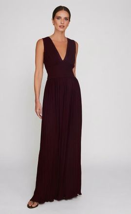 Six Stories Pleated Plunge Maxi Dress in Wine at Nordstrom, Size 10