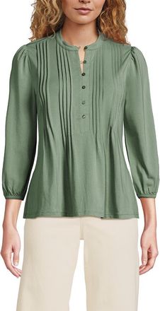 Lands End Lightweight Jersey Button Pintuck Top in Lily Pad Green at Nordstrom, Size X-Small P