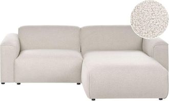 Beliani Left-Hand Corner Sofa Beige Boucle Upholstery Pine Wood Legs 3 Seater Living Room FAABORG