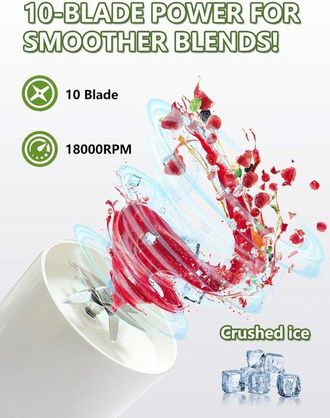 OEM Licuadora Port&aacute;til, Licuadora Port&aacute;til Con Tapa, 10 Cuchillas, Se Puede Beber Con Pajita, Hielo Triturable, 340 Ml, Smoothies, Deportes, Fitness