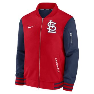 Nike St. Louis Cardinals Authentic Collection Dugout Nike Mens MLB Full-Zip Bomber Jacket in Red | 02F311B5SCN-TZ7